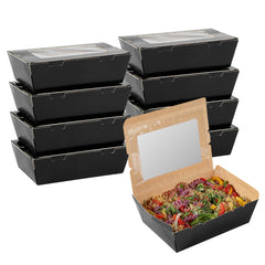 Cafe Vision 71 oz Black Paper Large Take Out Container - Hinge Lock - 8 3/4