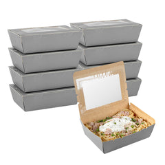 Cafe Vision 71 oz Gray Paper Take Out Container - Hinge Lock - 8 3/4