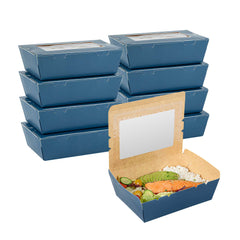 Cafe Vision 71 oz Midnight Blue Paper Large Take Out Container - Hinge Lock - 8 3/4