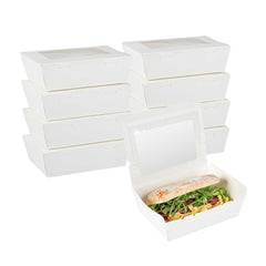 Cafe Vision 71 oz White Paper Large Take Out Container - Hinge Lock - 8 3/4