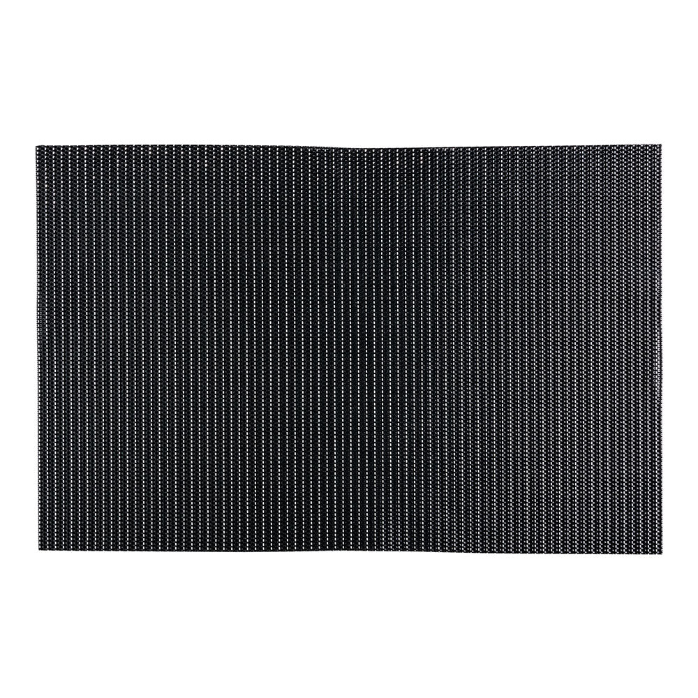 Amalfi Basketweave Silver Pinstripe Black Vinyl Woven Placemat - with Silver Threads - 16" x 12" - 6 count box