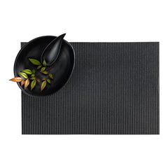 Amalfi Basketweave Silver Pinstripe Black Vinyl Woven Placemat - with Silver Threads - 16