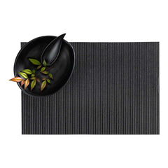 Amalfi Basketweave Silver Pinstripe Black Vinyl Woven Placemat - with Silver Threads - 16