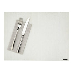 Amalfi Basketweave Silver Pinstripe White Vinyl Woven Placemat - with Silver Threads - 16