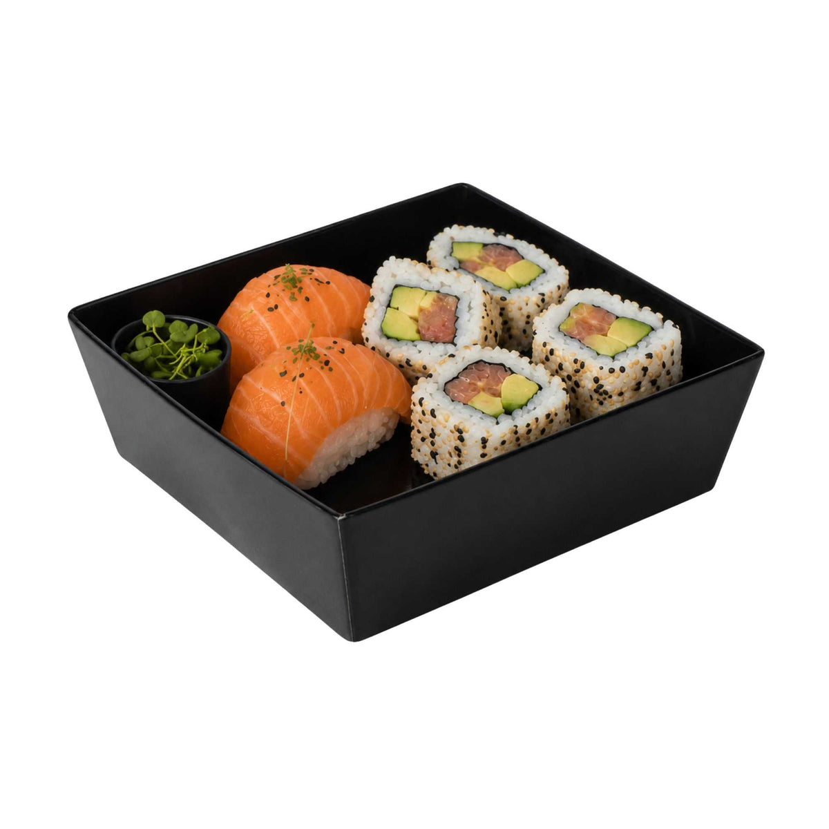 Matsuri Vision Black Paper Small Sushi Container - 3 3/4" x 3 3/4" x 1 1/2" - 100 count box