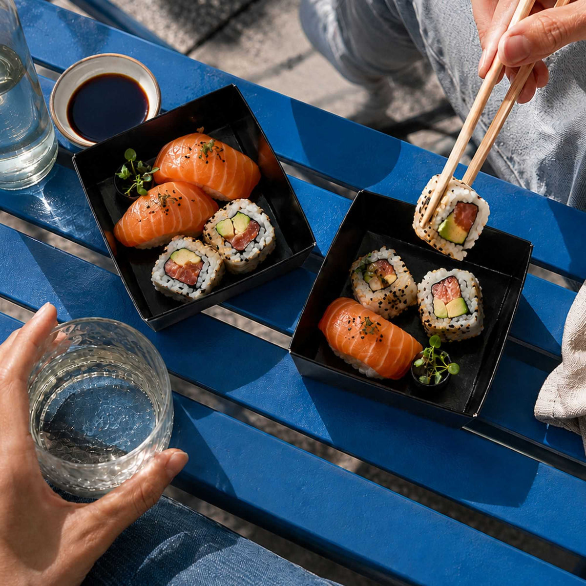 Matsuri Vision Black Paper Small Sushi Container - 3 3/4" x 3 3/4" x 1 1/2" - 100 count box