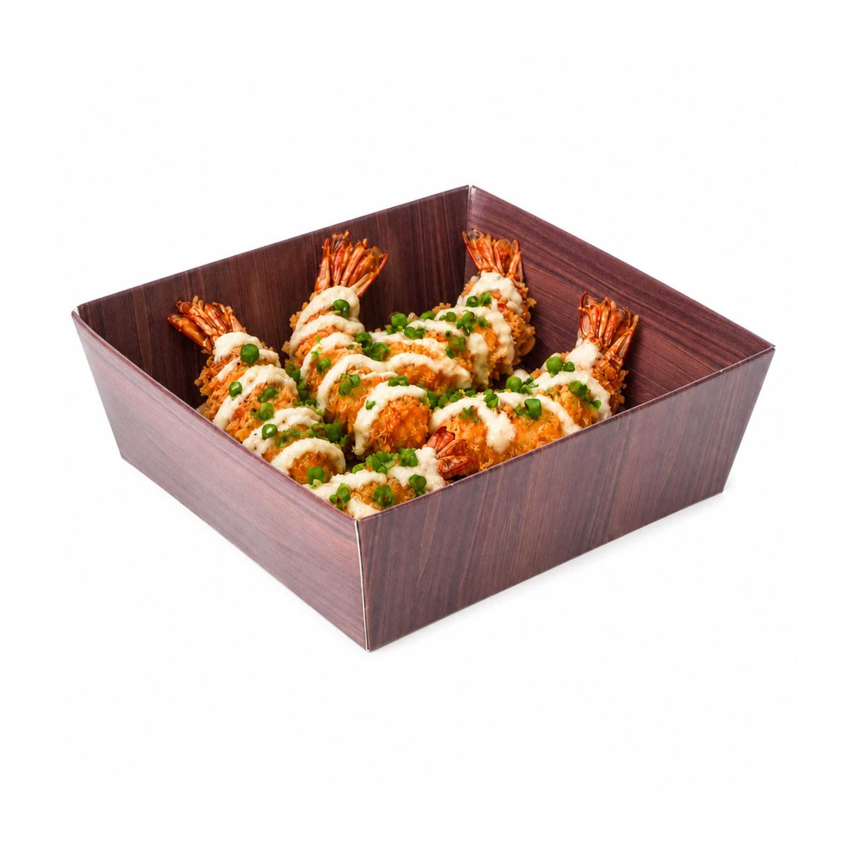 Matsuri Vision Wood Grain Paper Small Sushi Container - 3 3/4" x 3 3/4" x 1 1/2" - 100 count box