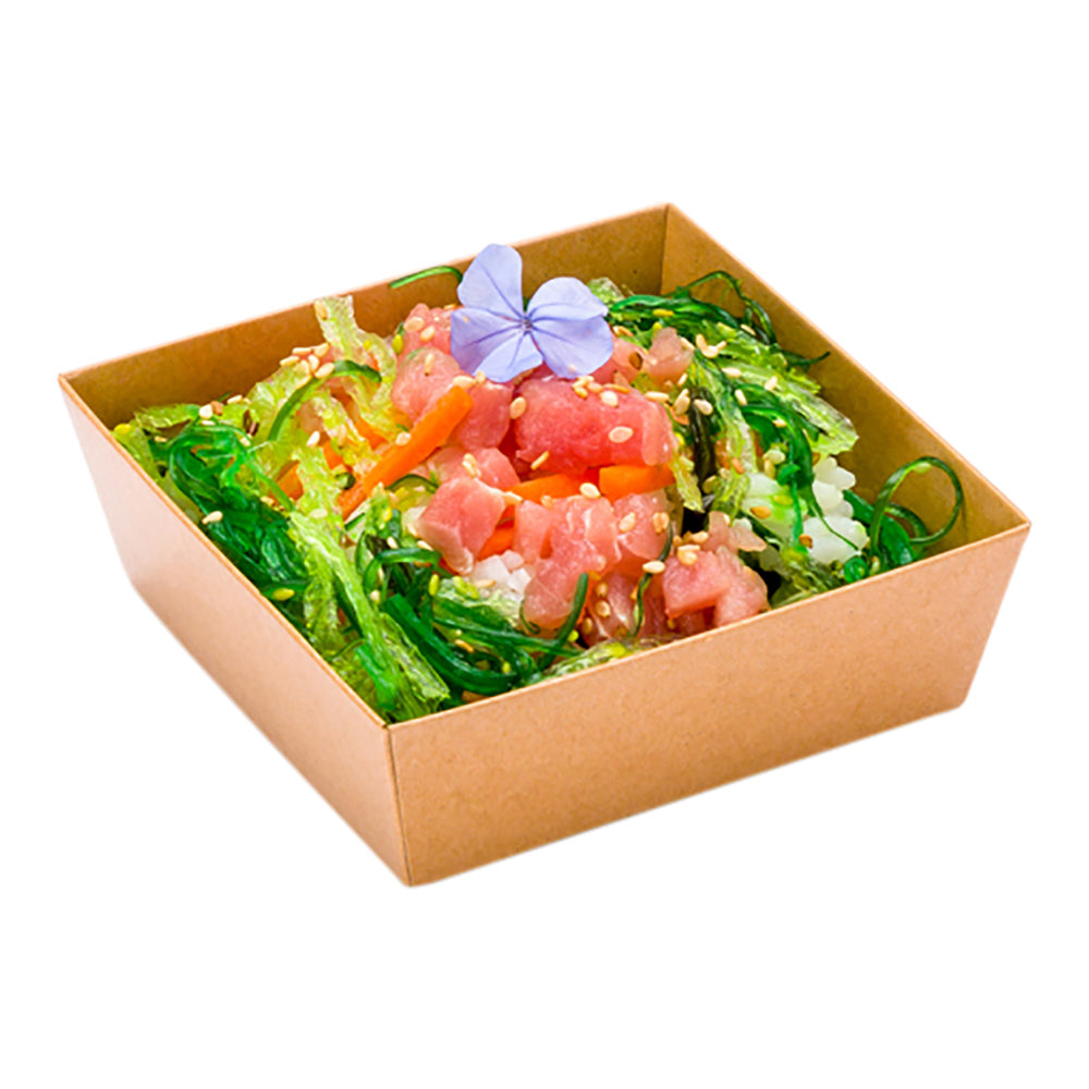 Matsuri Vision Kraft Paper Small Sushi Container - 3 3/4" x 3 3/4" x 1 1/2" - 100 count box