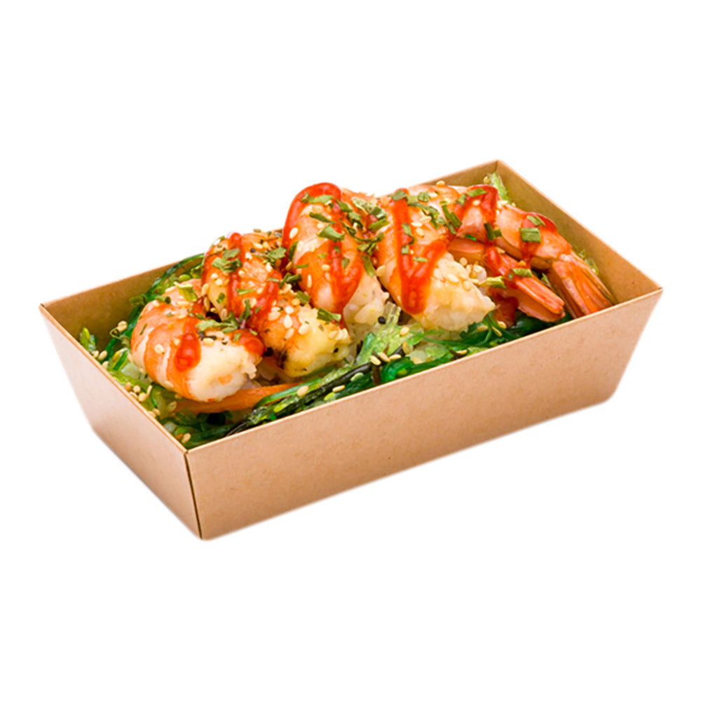 Matsuri Vision Rectangle Kraft Paper Small Sushi Container - 4 3/4" x 2 1/2" x 1 1/2" - 100 count box
