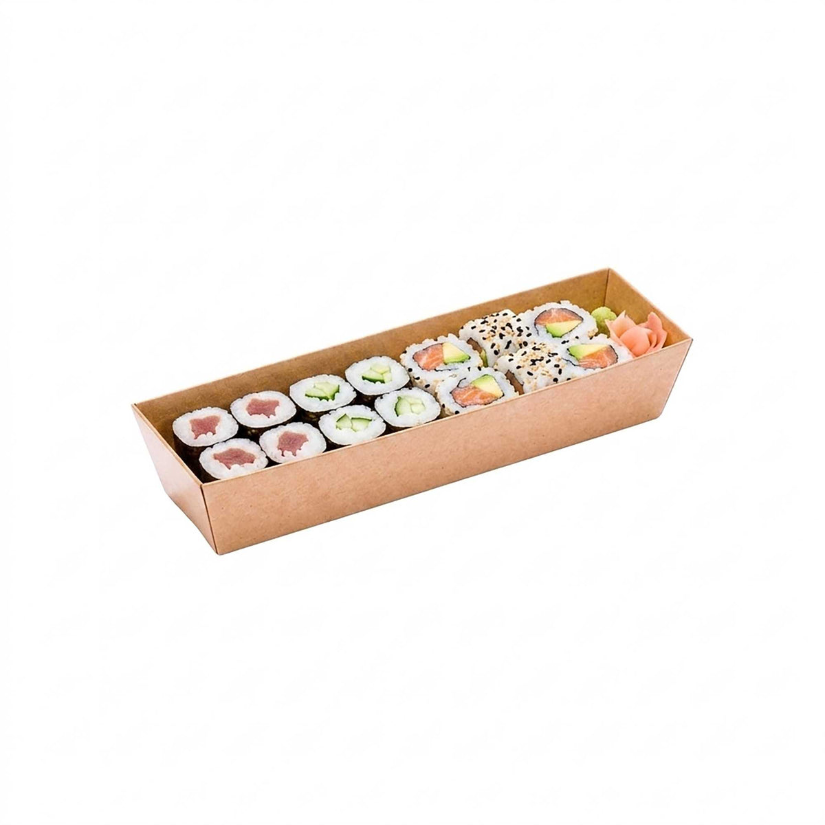 Matsuri Vision Kraft Paper Small Maki Sushi Container - 6 1/2" x 1 3/4" x 1 1/2" - 100 count box