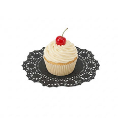 Pastry Tek Round Black Paper Doilies - Lace - 4