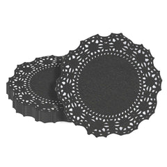 Pastry Tek Round Black Paper Doilies - Lace - 4