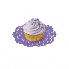Pastry Tek Round Purple Paper Doilies - Lace - 4