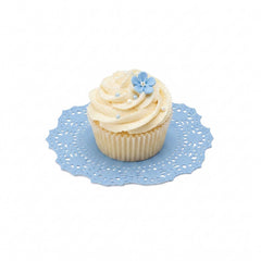 Pastry Tek Round Sky Blue Paper Doilies - Lace - 4