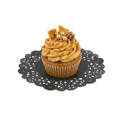 Pastry Tek Round Black Paper Doilies - Lace - 6