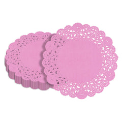 Pastry Tek Round Pink Paper Doilies - Lace - 6