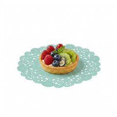 Pastry Tek Round Teal Paper Doilies - Lace - 6