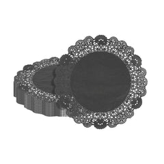 Pastry Tek Round Black Paper Doilies - Lace - 12