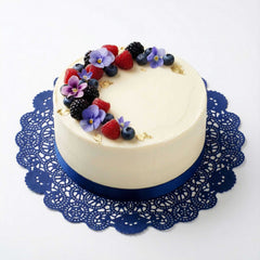 Pastry Tek Round Navy Blue Paper Doilies - Lace - 12