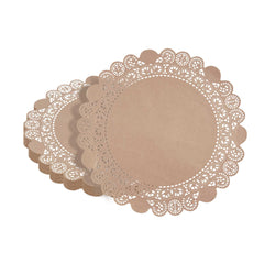 Pastry Tek Round Brown Paper Doilies - Lace - 12