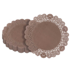 Pastry Tek Round Brown Paper Doilies - Lace - 12