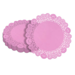 Pastry Tek Round Pink Paper Doilies - Lace - 12