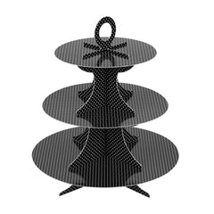 Pastry Tek Black Cardboard Cupcake Stand - 3-Tier, White Polka Dots - 13 1/2