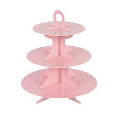 Pastry Tek Pink Cardboard Cupcake Stand - 3-Tier, White Polka Dots - 13 1/2