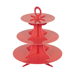 Pastry Tek Red Cardboard Cupcake Stand - 3 Tier, White Polka Dots - 13 1/2