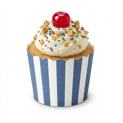 Panificio 3 oz Round Stripe Blue Paper Mini Baking Cup - Scalloped - 2 1/2