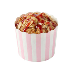 Panificio 6 oz Round Stripe Pink Paper Classic Baking Cup - Scalloped - 2 3/4