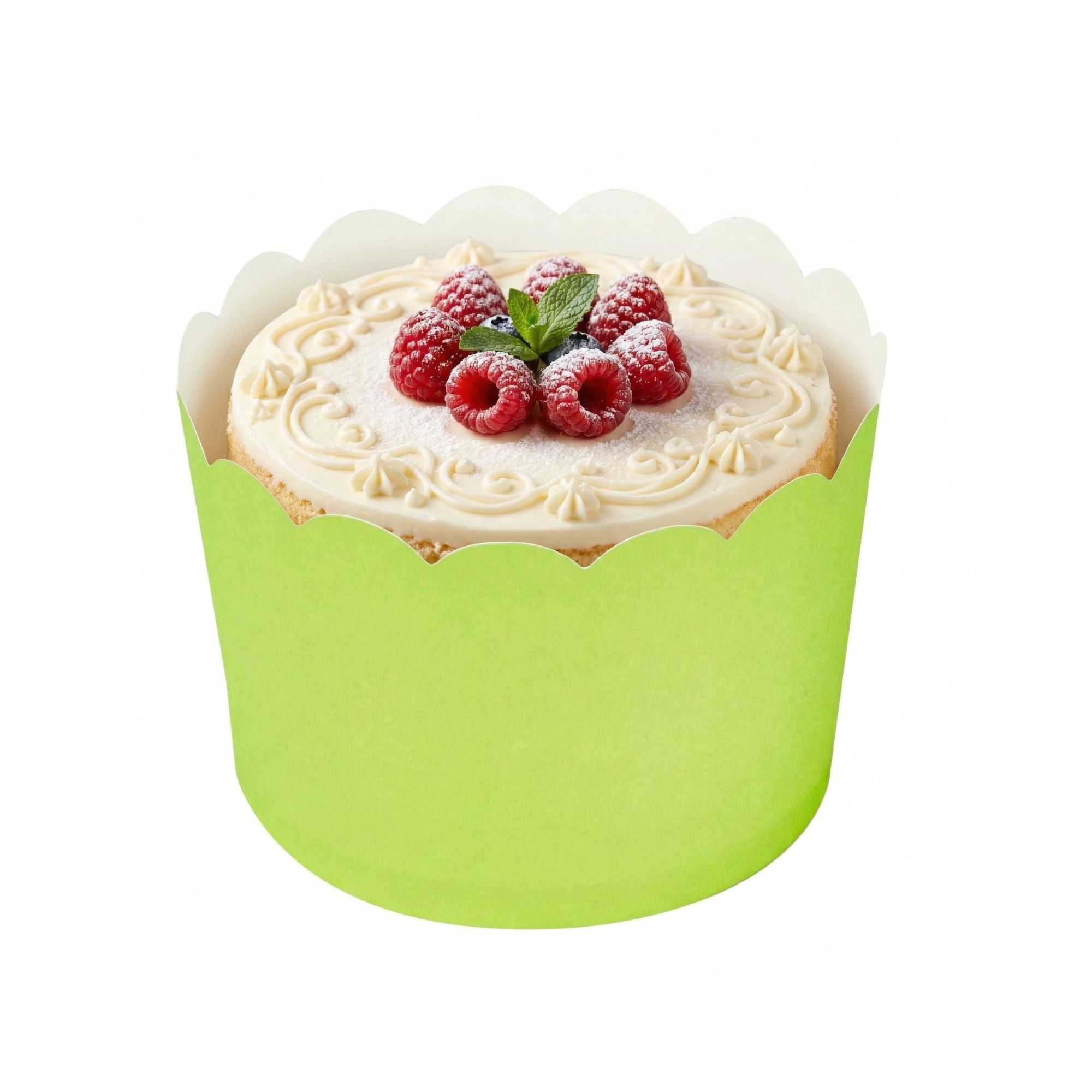 Panificio 10 oz Round Eco Green Paper Jumbo Baking Cup - Scalloped - 3 1/2" x 3 1/2" x 2 1/2" - 200 count box