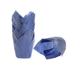 Panificio 4 oz Blue Paper Tulip Baking Cup - Greaseproof - 3 1/2