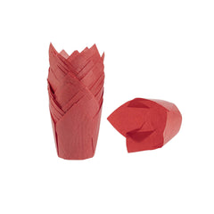Panificio 4 oz Red Paper Tulip Baking Cup - Greaseproof - 3 1/2