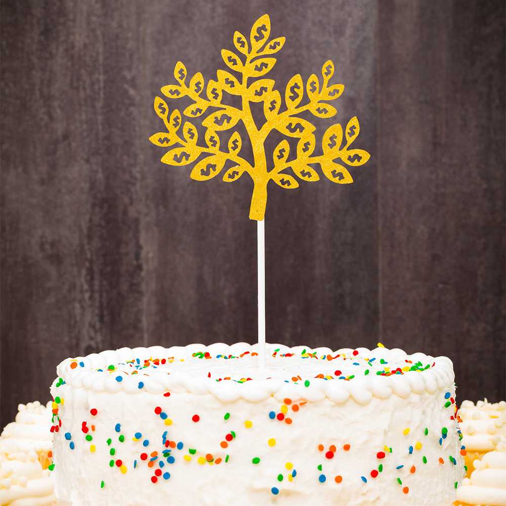 Top Cake Gold Paper Money Tree Cake Topper - Glitter - 7" x 4 1/2" - 100 count box