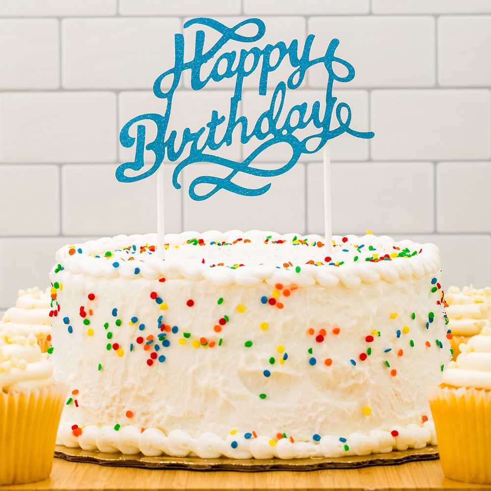 Top Cake Blue Paper Happy Birthday Cake Topper - Glitter - 6" x 6" - 100 count box