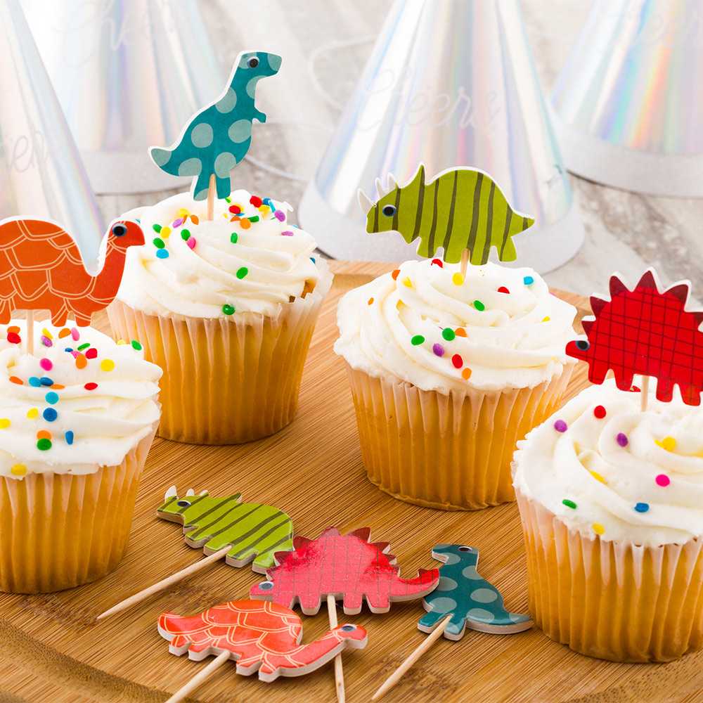Top Cake Assorted Paper Dinosaur Cake Topper - 3 1/2" x 2" - 24 pieces