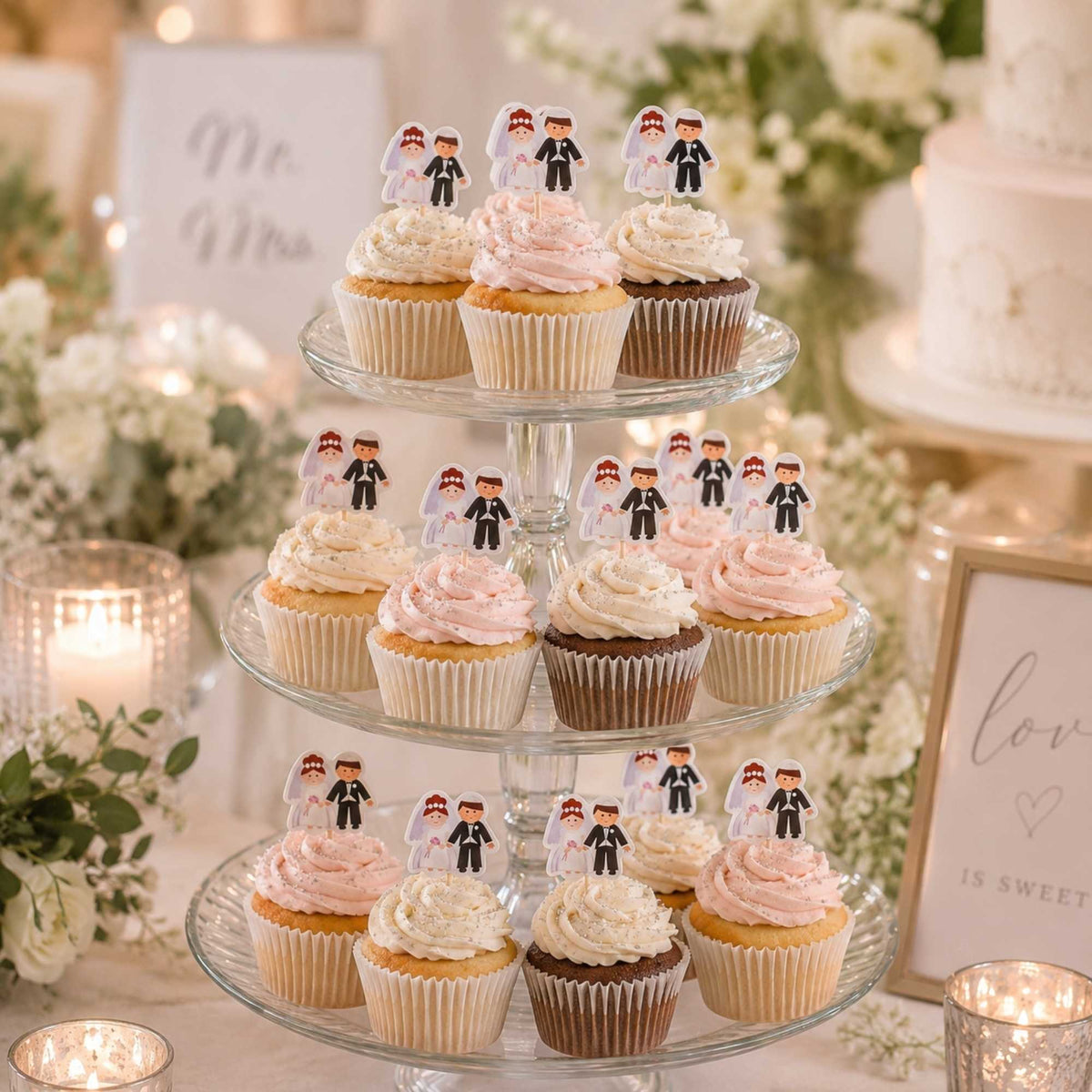 Top Cake Assorted Paper Wedding Cake Topper - Jewish Bride and Groom - 3 1/4" x 1 1/2" - 100 count box
