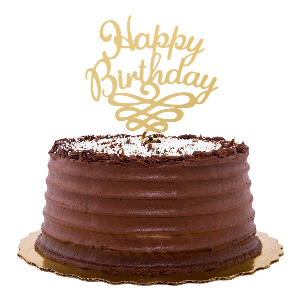 Top Cake Gold Acrylic Happy Birthday Cake Topper - Mirrored, Swirls - 6 1/2" x 5" - 1 count box