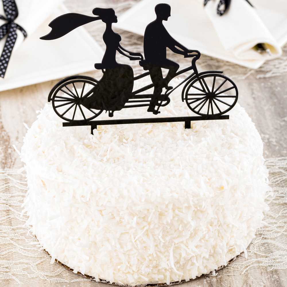 Top Cake Black Acrylic Silhouette Bride and Groom Cake Topper - Tandem Bike - 6 1/2" x 5" - 1 count box