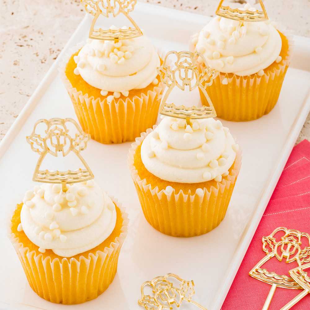 Top Cake Mirrored Gold Acrylic Angel Cake Topper - 3" x 1 1/4" - 100 count box