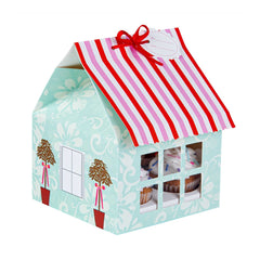 Pastry Tek Pink and Blue Paper Petite House Cupcake Window Gift Box - Fits 4 - 6