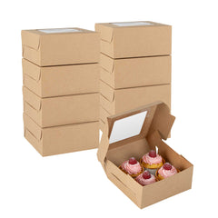 Cafe Vision Square Kraft Cupcake Window Box - Fits 4 - 6 1/4