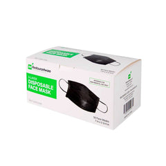Clean Tek Professional Black Disposable Earloop Face Mask - 3-Layer Filtration - 7