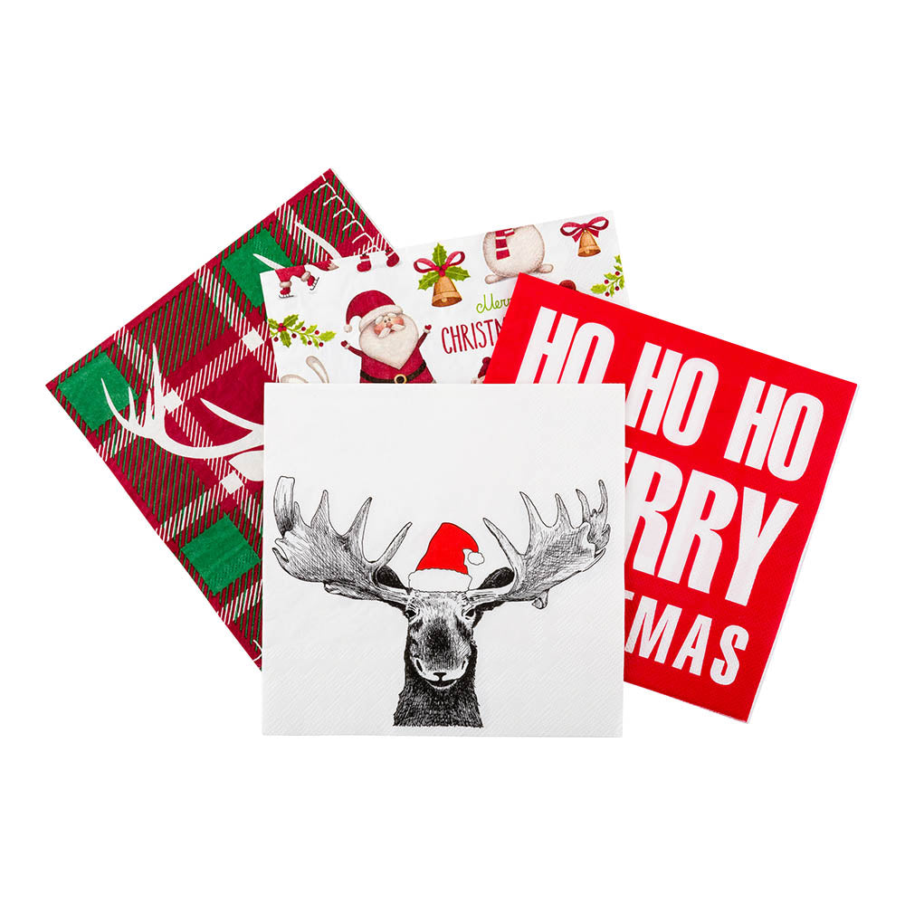 Luxenap White Paper Luncheon Napkin - Holiday Moose - 13" x 13" - 500 count box