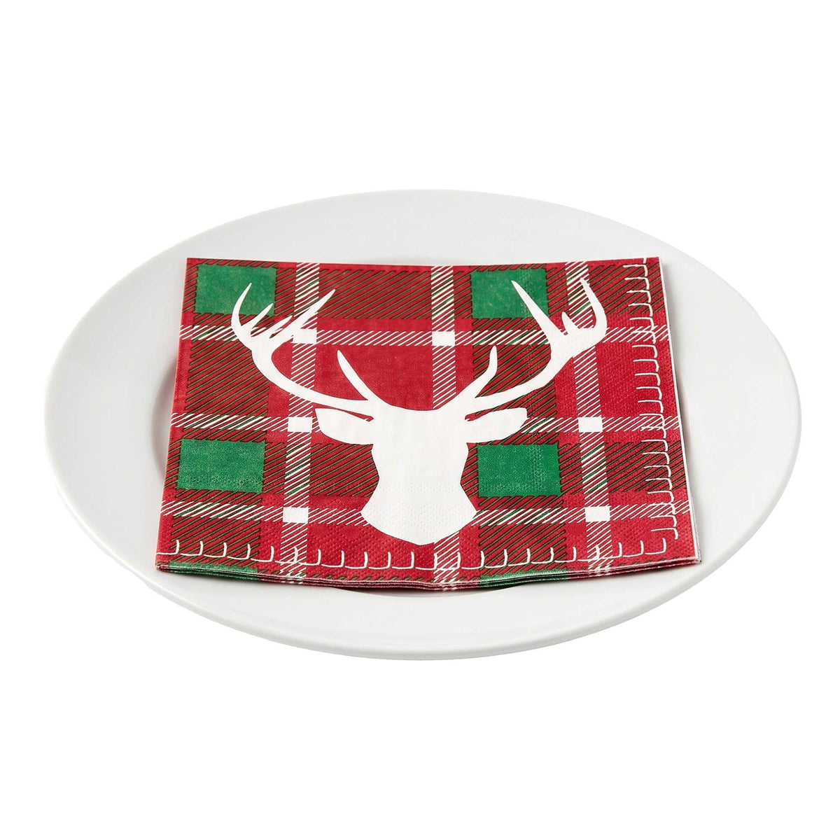 Luxenap Red / Green Plaid Paper Luncheon Napkin - Reindeer - 13" x 13" - 500 count box