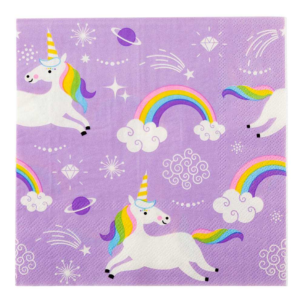 Luxenap Purple Paper Luncheon Napkin - Magical Unicorn - 13" x 13" - 500 count box
