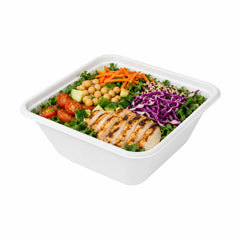 Pulp Safe No PFAS Added 80 oz Square White Sugarcane / Bagasse Serving Bowl - Home Compostable - 8 1/2