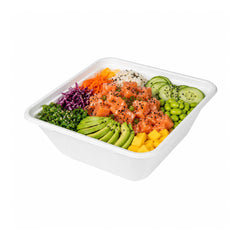 Pulp Safe No PFAS Added 128 oz Square White Sugarcane / Bagasse Serving Bowl - Home Compostable - 10