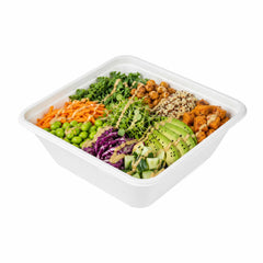 Pulp Safe No PFAS Added 160 oz Square White Sugarcane / Bagasse Serving Bowl - Home Compostable - 10 3/4